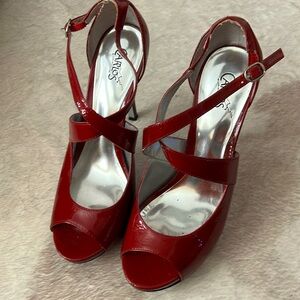 Red peep toe 4” platform heel